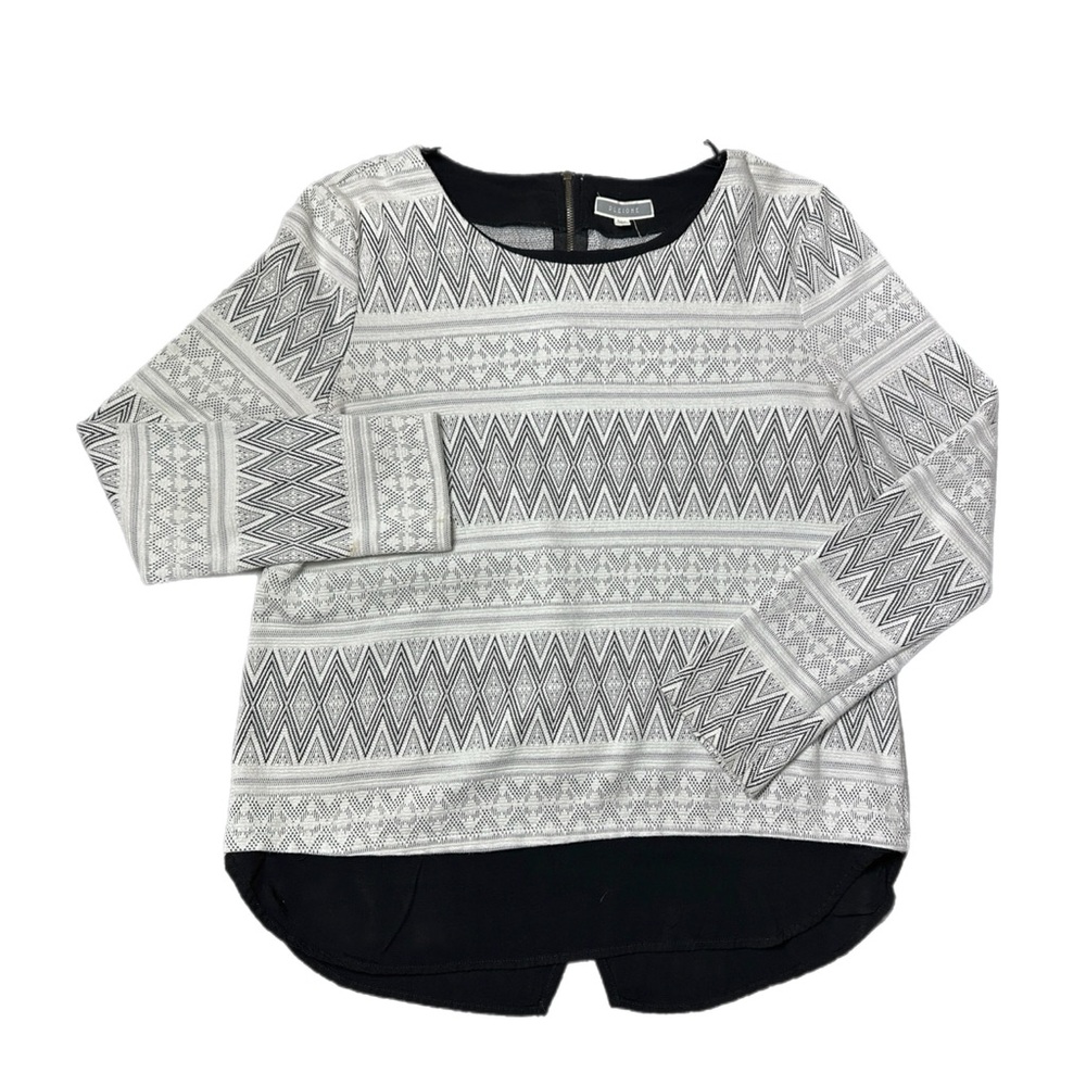 Pleione Black and White Geo Patterned Top Long Sleeve Size S
